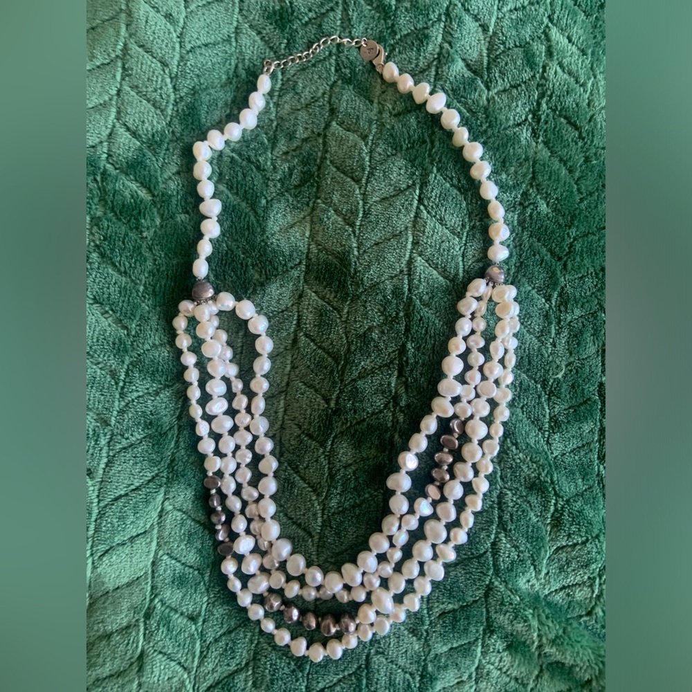 Silpada White Multi-Strand  Necklace STERLING SILVER beads Freshwater Pearls